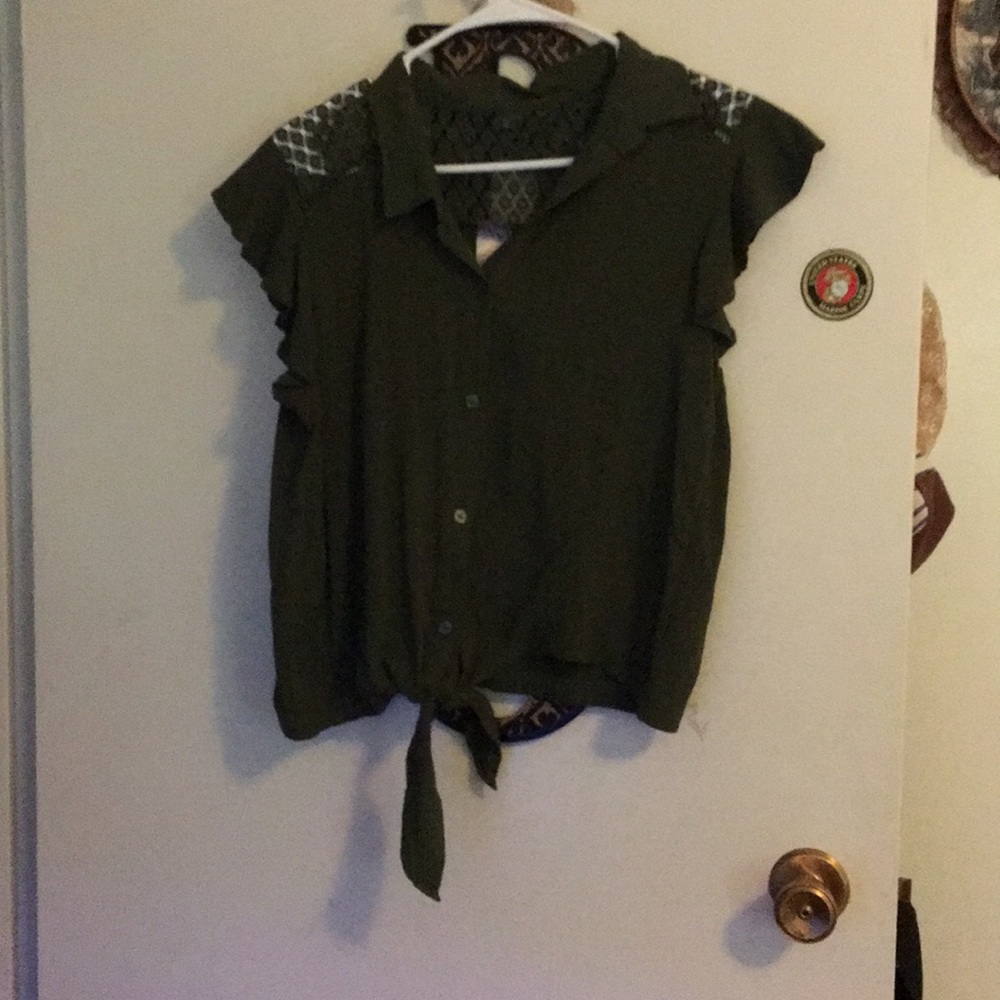 NB Dark Olive Green Tie Shirt